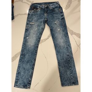 True Religion Slim Jeans Distressed Acid Wash Flap Pocket Women’s Sz 29
